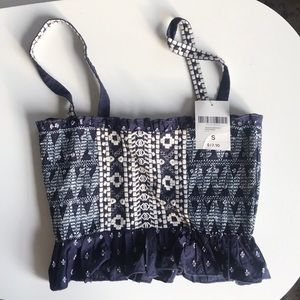 Navy Blue Smocked Cropped Tank Top